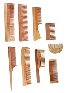 AMP CREATIONS Handmade Natural Pure Healthy Neem Wooden Comb Wide Tooth for Hair Growth,Anti-Dandruff Comb For Women And Men - PACK OF 9