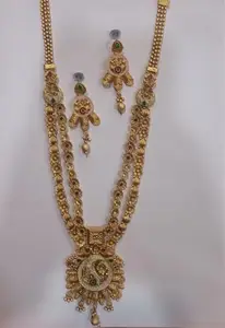 Traditional Necklace Set, Vintage Jewelry Necklace & Earring Set, Elegant Matte Gold Plated Designer Necklace Set