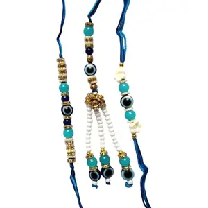 Adore Jewels multiple Rakhis suitable for brother, sister-in-law (Bhabhi), and children, making it an all-in-one family celebration solution