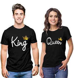 Hangout Hub Hangout-Hub110 King Queen -GC (Black;Men S, Women S) Couples Tshirt for Couple | Printed T-Shirts for Boyfriend Girlfriend and Husband Wife | Regular Fit (Set of 2, Cotton)
