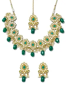 Karatcart Green Stone and Tassels Embellished Kundan Choker Necklace Set