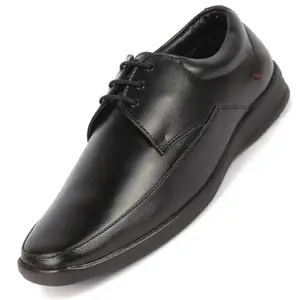 FAUSTO FST KI-909 BLACK-45 Men's Black Formal Office Work Broad Feet Derby Lace Up Shoes (11 UK)