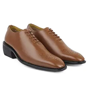 Global Rich's Men's Height Increasing Formal Derby Tan Lace-up Shoes