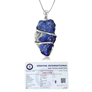Crystu AAA Certified Lapis Lazuli Pendant Natural Wire Wrapped Crystal Stone Pendant Locket with Metal Chain for Reiki Healing and Crystal Healing Gemstone for Unisex (Color : Blue)
