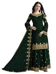 Gajanan Fashion Women's Rangoli Silk Semi Stitched With Heavy Dupatta Embroidered Sharara Suit (Green)