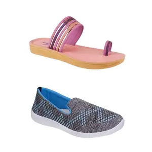 SPORTER Extra Soft Classic Casual wear with Flexibility Technology Heel Combo for Women's/Girl's(6145+1544)(8) Multicolor