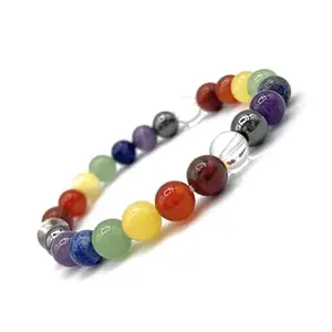 Seven Chakra Bracelet Original Certified Reiki Crystal Healing for Balance Chakra & Positive Energy for Woman & Men Beads Size 8mm with 2 inch selenite charging plate
