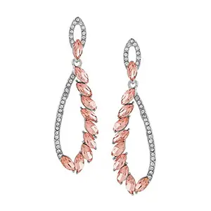 Yellow Chimes Dangler Earrings for Women | Silver Toned Leaf Shaped Danglers Earrings | Pink & White Crystal Studded Fashion Earrings | Birthday Gift For Girls Anniversary Gift for Wife