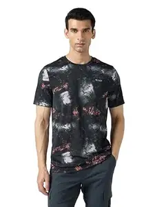 TECHNOSPORT Men's Abstract Print Slim Fit Round Neck with Technocool+ Sports T-Shirt for Running, Sports, Gym & Regular Use