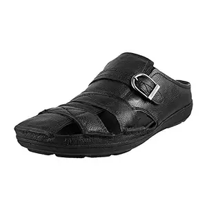 Metro Men's Black Leather Sandals-7 UK (41 EU) (18-21)