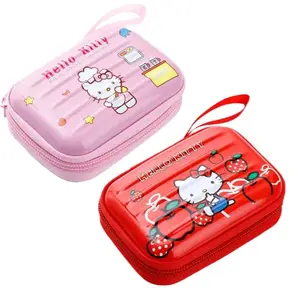 ANESHA Kitty Pink & Red Hard Case Zipper RFID Metal Pocket Sized Credit Card Holder Wallet for Men & Women Pack of 2