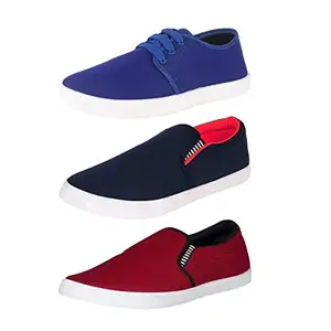 Aircum Men's Combo Pack of 3 Casual Shoes for Men (Maroon - RED - Blue, Numeric_6)