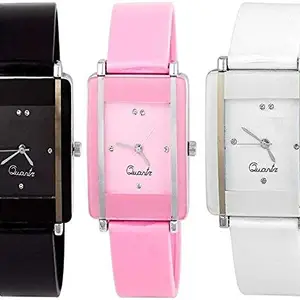 Maa Creation Black White & Pink Analogue Combo Watch for Women & Girl