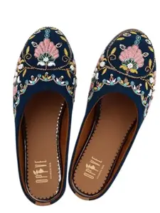 OPIVE FASHION HUB Sole PVC Embroidered Canvas Slip-On Bellies for Women and Girl's (Womens-Jutie) (Dark Blue, UK Footwear Size System, Adult, Women, Numeric, Medium, 7)