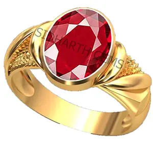 SIDHARTH GEMS 9.00 Carat Natural Ruby Manik Loose Gemstone Gold Plated Birthstone Astrology Rashi Ratan Adjustable Ring for Men & Women