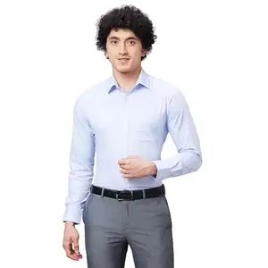 Raymond Men's Slim Fit Pure Cotton Full Sleeve Semi Cutaway Collar Structure Pattern Blue Formal Shirt (Size: 44)-RMSX12804-B3
