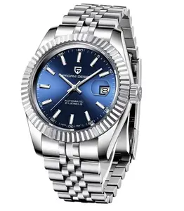 Pagani Design PD-1645 DateJust (Japan Miyota 8215 Automatic Movement) Mechanical Watch 200M Waterproof Watch Stainless Steel Watch Fluted Bezel (Blue Dial - Jubilee Bracelet)