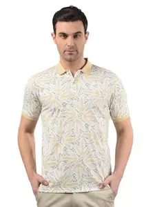 Crimsoune Club Men's Beige Printed Polo Neck T-Shirt (M)