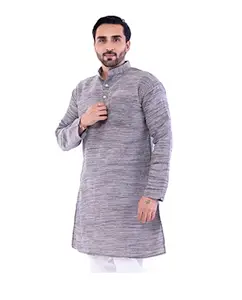 Galaxie India - Men's Khadie Cotton Relaxed Fit Kurta - Dark Grey Color (Large)