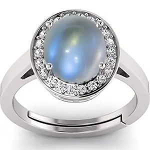 DINJEWEL DINJEWEL 4.25 Ratti / 3.50 Carat Unheated Untreatet Rainbow Moonstone Silver Ring For Men And Women By Lab - Certified