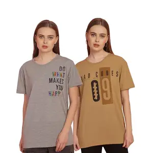 Mack JONNEY Printed Multicolor Round Neck Cotton Half Sleeves Tshirt for Women(Pack of 2)-MACK631363