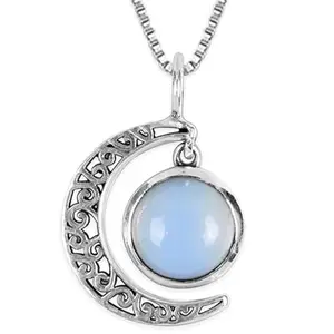 GIVA 925 Silver Oxidised Silver Moonstone Crescent Pendant with Box Chain | Gifts for Girlfriend, Gifts for Women and Girls |With Certificate of Authenticity and 925 Stamp | 6 Month Warranty*