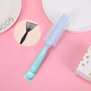 BlackLaoban Round Hair Brush With Brush Cleaner Tool for Blow Drying, Styling, Curling, Straighten with Soft Nylon Bristles for Short or Medium Curly Hairs for Women & Men Teddy (Blue)
