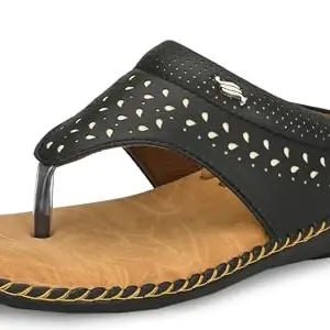 Karaddi Slippers 6021 for Women Flat Sandal Black 8 Kids UK (Ladies