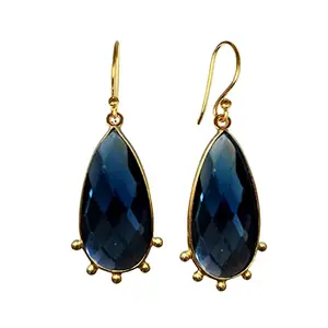 Silver Planets 92.5-925 Sterling Silver Gold Plated Blue Stone Drop Earring for Women and Girls