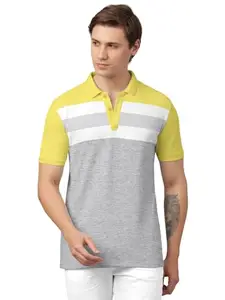 BULLMER Trendy Colour-Block/Graphic Printed Collar/Polo Neck T-Shirt for Men Yellow2 Small