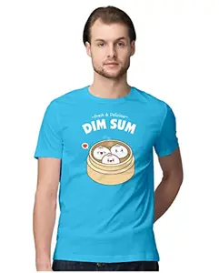 ALLEN BLACK Men's Regular Fit T-Shirt Cute Little Dimsums 100% Cotton T-Shirt Sky Blue_CUDIMSSSM-Sky Blue XL Men Round_
