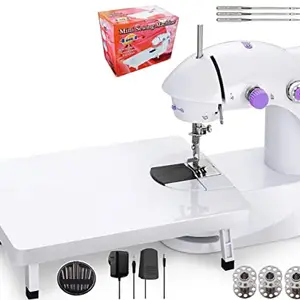 Makes life easy Mini Sewing Machine with Table Set | Tailoring Machine | Hand Sewing Machine with extension table, foot pedal, adapter, White (Without KIT)