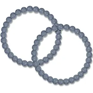 Uniqon (Pack Of 2 Pcs) Adjustable Size Grey Color Plain 8mm Moti Pearl Bead Natural Feng-Shui Healing Crystal Gem Stone Wrist Band Elastic Bracelet For Men's & Women's