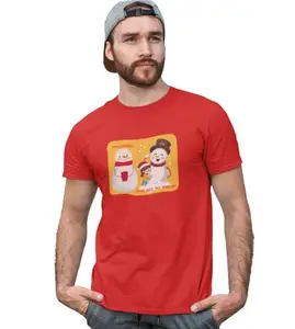 RESELLBEE Warm Snowman : Beautifully Printed T-Shirt (Red) for Christmas Eve