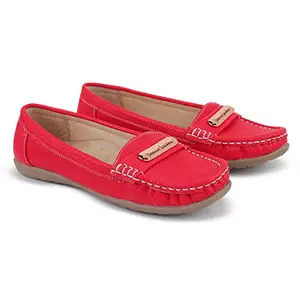 DEEANNE LONDON Women's Leather Loafers (36, Red)