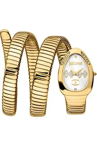 Just Cavalli Analogue Gold Women Watches Stone Studded Silver Dial Bracelet Watch for Girls/Ladies Stylish Watches for Women - JC1L230M0035