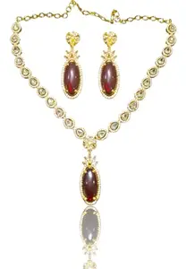 Shrimati Fancy Designer Necklaces Set with a beautiful brown color stone for Women and Girls.