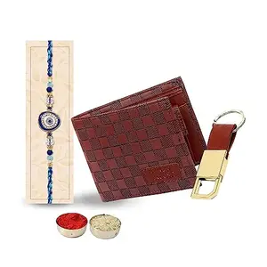 Relish Gift Hamper for Brother Leather Wallet, Keychain, Rakhi Combo Gift Set | Gift for Bro Raksha bandhan Gift Combo| Rakhi Gift Set