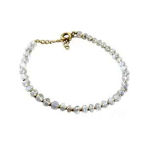 LKBEADS Gold Plated Bracelet with Rainbow Smooth Rainbow Moonstone Beads – Rondelle 3-3.5mm – 7 inch Adjustable – For Men & Women|LK_STACK_05682