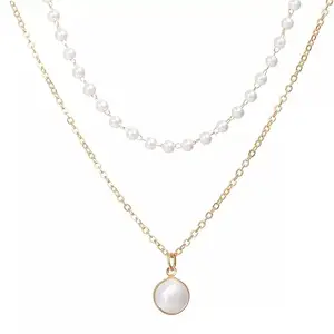 Gold Layered Pearl Necklace – Double-Strand Chain with Pendant for Women and Girls