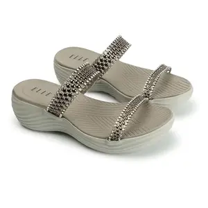 Elle Women's Slip On Sandals, Colour-Grey, Size-UK 8
