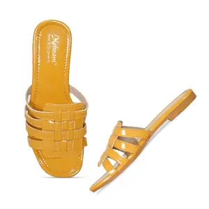MEHNAM Vriddhi Stylish 4 Strap Flat Sandal for Women with Glossy Patent Wrinkle Free Upper | Soft and Comfortable PVC Sole