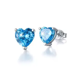 Via Mazzini White Gold Plated Turquoise Blue Crystal Heart Earrings For Women.