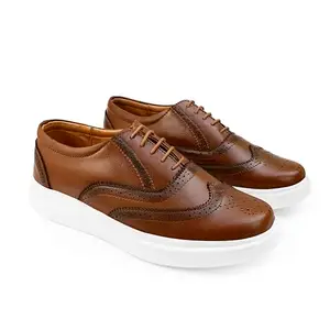 gentle Casual Wingtip Oxford Shoes, Brown Leather, Brogue Detailing (Tan, UK Footwear Size System, Adult, Men, Numeric, Medium, 10)