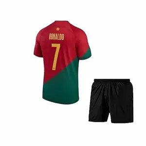 Football Jersey Ronaldo7 Portugal Home with Black Shorts- for Men and Sports Jersey Tshirt for Men and Boys 2022/2023 Age 4-XXL(3-4Years)