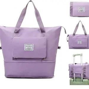 Beyond Products Foldable Travel Duffel Bag for Women, Waterproof Luggage | Ideal for Shopping, Gym, Sports, and Carrying Kids & Baby Essentials - Lightweight Folding Handbag (Purple)