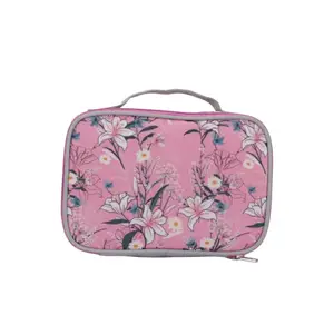 QIPS Multi-Utility Floral Print Travel Pouch, Toiletry Bag,Travel kit, Gadget Organiser Bag, Cosmetic Bag, Medicine Bag for Mens and Womens, Pink