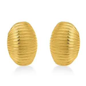 PALMONAS Elegant Golden Ribbed Oval Earring for Women - Gift for Girls & Women | Waterproof & Anti-Tarnish Earrings