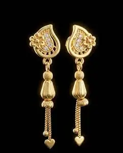 1 LOOK Traditional Oxidised Silver-Toned Jhumka Dangle Earrings with Hexagonal Studs, Floral Filigree Design, Beaded Tassel Drops, German Silver, 5 cm Length