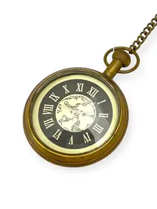 SEA Vint Antique Style Brass Pocket Watch with Chain in Roman Numbers, Queen Victoria | Vintage Style Gandhi Watch